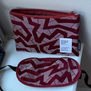 Red Patterned Pouch and Eye Mask Set